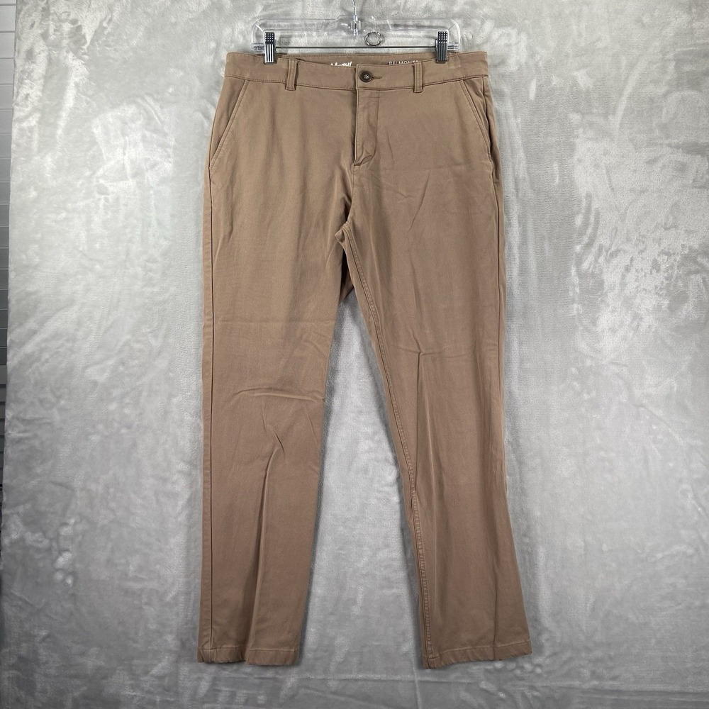 Mugsy Pants men's 34x29 Belmonts Chino Brown Classic Fit Stretch Flat Front - Picture 1 of 15